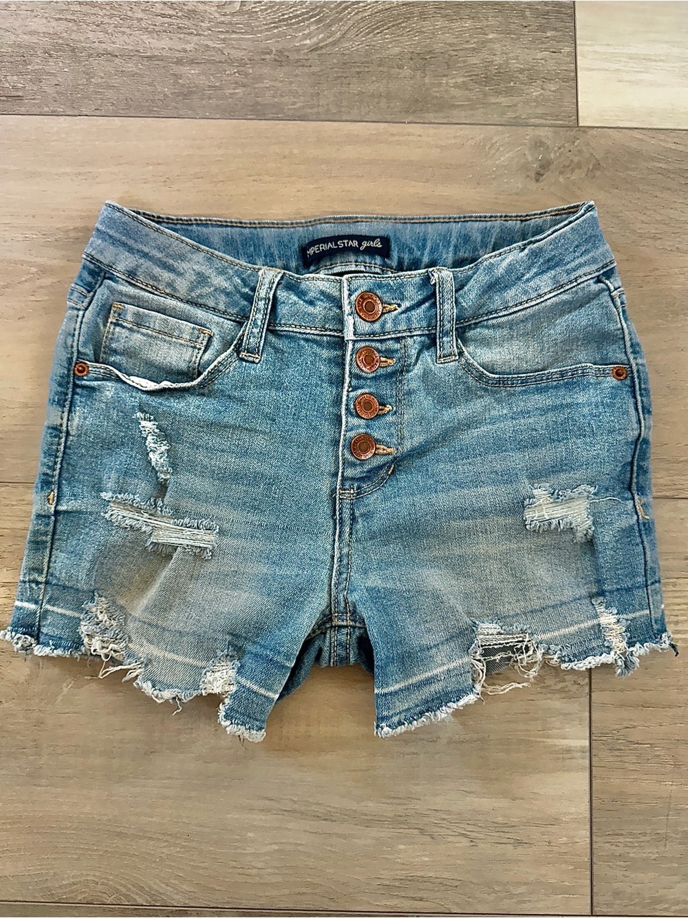 Imperial Star Light Wash Distressed Jean Shorts